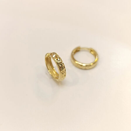 14mm Kalem İşlemeli Halka Küpe 14 Ayar Altın HD VİDEOLU