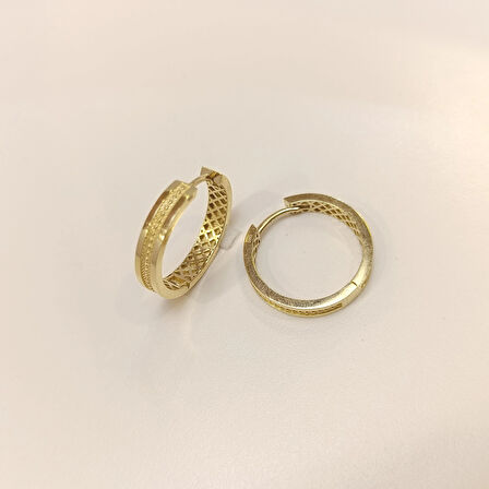 24mm Antik Desenli Halka Küpe 14 Ayar Altın HD VİDEOLU