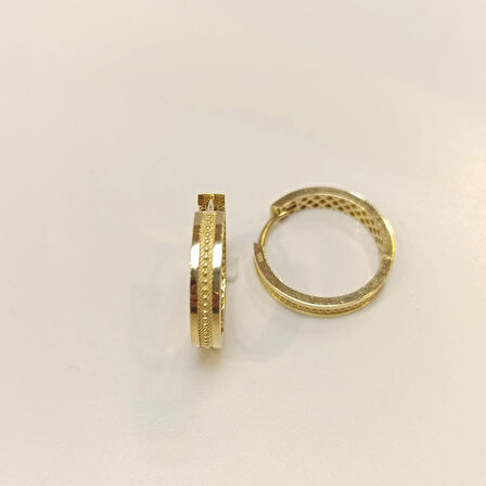 24mm Antik Desenli Halka Küpe 14 Ayar Altın HD VİDEOLU