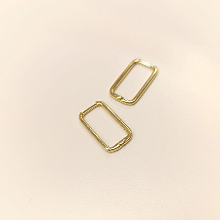 19.5mm Ataç Dikdörtgen Halka Küpe 14 Ayar Altın HD VİDEOLU