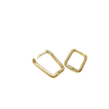 16.5mm Ataç Dikdörtgen Halka Küpe 14 Ayar Altın HD VİDEOLU