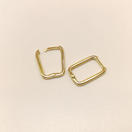 16.5mm Ataç Dikdörtgen Halka Küpe 14 Ayar Altın HD VİDEOLU