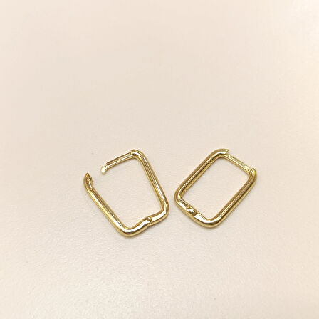 16.5mm Ataç Dikdörtgen Halka Küpe 14 Ayar Altın HD VİDEOLU