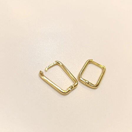 16.5mm Ataç Dikdörtgen Halka Küpe 14 Ayar Altın HD VİDEOLU