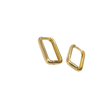 19,5mm Geniş Ataç Dikdörtgen Halka Küpe 14 Ayar Altın HD VİDEOLU