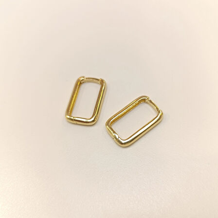 19,5mm Geniş Ataç Dikdörtgen Halka Küpe 14 Ayar Altın HD VİDEOLU