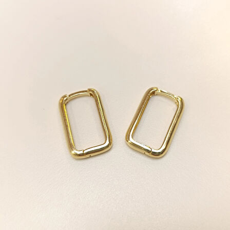 19,5mm Geniş Ataç Dikdörtgen Halka Küpe 14 Ayar Altın HD VİDEOLU