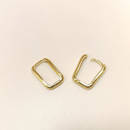 17mm Geniş Ataç Dikdörtgen Halka Küpe 14 Ayar Altın HD VİDEOLU