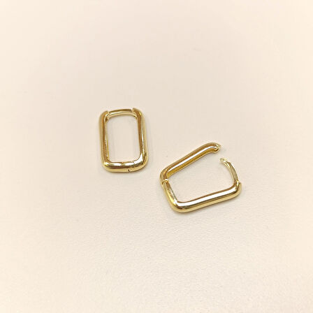 17mm Geniş Ataç Dikdörtgen Halka Küpe 14 Ayar Altın HD VİDEOLU