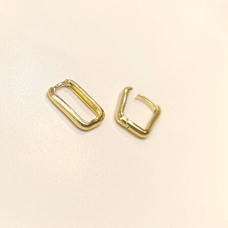 17mm Geniş Ataç Dikdörtgen Halka Küpe 14 Ayar Altın HD VİDEOLU