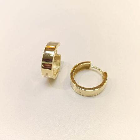 17.5mm Geniş Klasik Ray Halka Küpe 14 Ayar Altın HD VİDEOLU