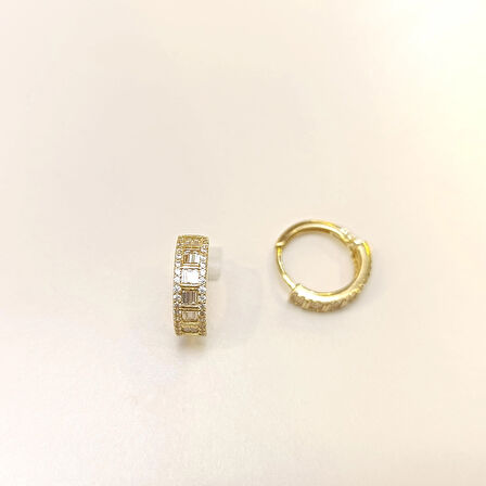 14.5mm Baget Taşlı Su Yolu Halka Küpe 14 Ayar Altın HD VİDEOLU