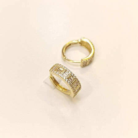 14.5mm Baget Taşlı Su Yolu Halka Küpe 14 Ayar Altın HD VİDEOLU