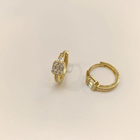 16.2mm Baget Taşlı Halka Küpe 14 Ayar Altın HD VİDEOLU