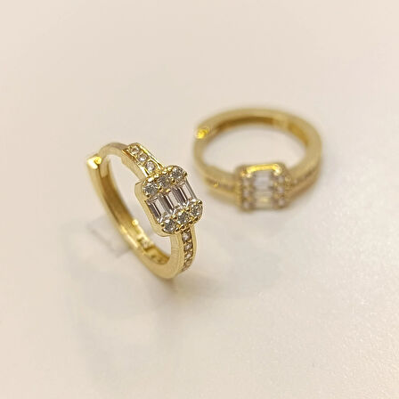 16.2mm Baget Taşlı Halka Küpe 14 Ayar Altın HD VİDEOLU