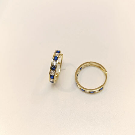 17.2mm Mavi Taşlı Su Yolu Halka Küpe 14 Ayar Altın HD VİDEOLU