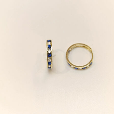 17.2mm Mavi Taşlı Su Yolu Halka Küpe 14 Ayar Altın HD VİDEOLU