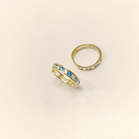 17.2mm Aqua Mavisi Taşlı Su Yolu Halka Küpe 14 Ayar Altın HD VİDEOLU