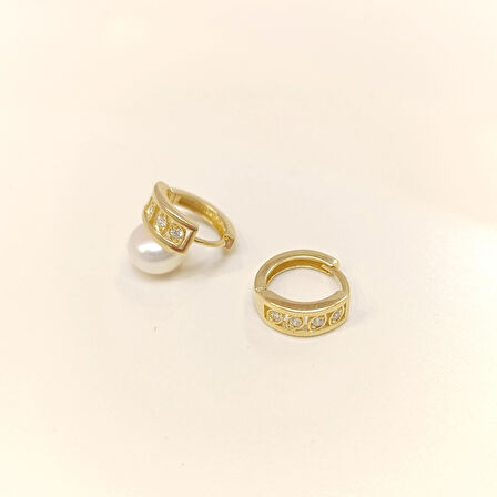 13.8mm Taşlı Halka Küpe 14 Ayar Altın HD VİDEOLU