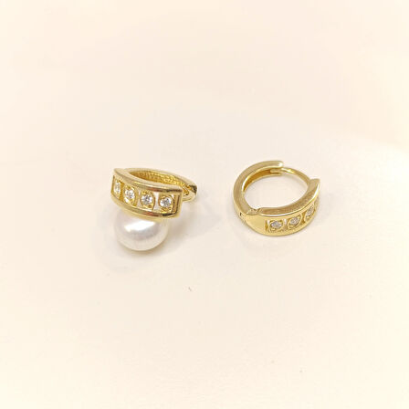 13.8mm Taşlı Halka Küpe 14 Ayar Altın HD VİDEOLU