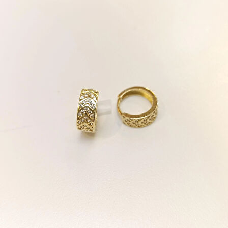 13mm Taşlı Halka Küpe 14 Ayar Altın HD VİDEOLU