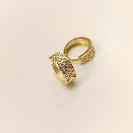 13mm Taşlı Halka Küpe 14 Ayar Altın HD VİDEOLU