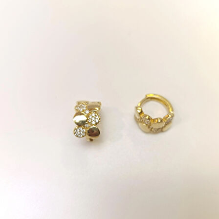 13.5mm Taşlı Halka Küpe 14 Ayar Altın HD VİDEOLU