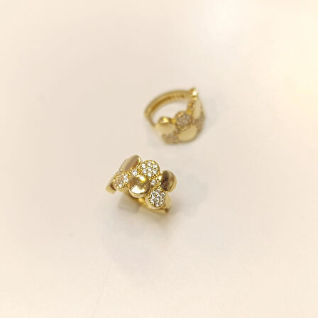 13.5mm Taşlı Halka Küpe 14 Ayar Altın HD VİDEOLU