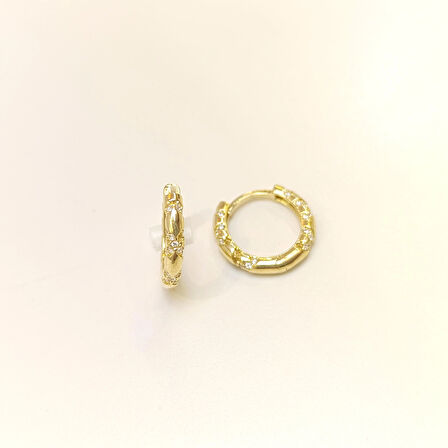 16.5mm Taşlı Halka Küpe 14 Ayar Altın HD VİDEOLU