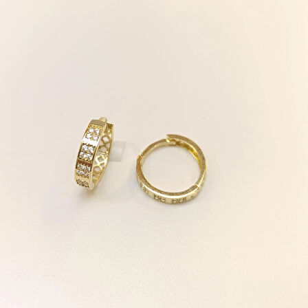 15mm Taşlı Halka Küpe 14 Ayar Altın HD VİDEOLU