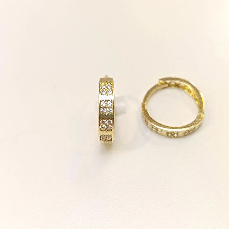 15mm Taşlı Halka Küpe 14 Ayar Altın HD VİDEOLU