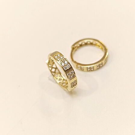 15mm Taşlı Halka Küpe 14 Ayar Altın HD VİDEOLU