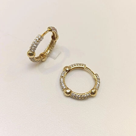 16.3mm Taşlı Halka Küpe 14 Ayar Altın HD VİDEOLU