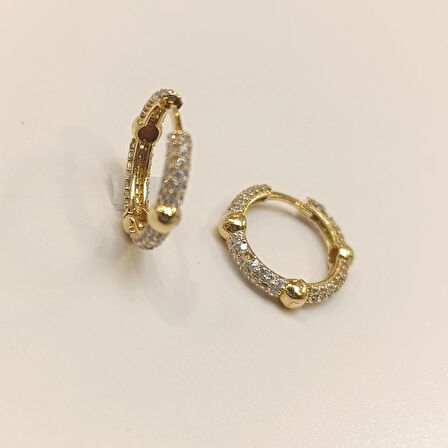 16.3mm Taşlı Halka Küpe 14 Ayar Altın HD VİDEOLU