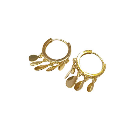 23.5mm Damla Pullu Halka Küpe 14 Ayar Altın HD VİDEOLU