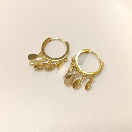 23.5mm Damla Pullu Halka Küpe 14 Ayar Altın HD VİDEOLU