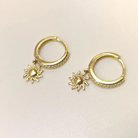 21mm Güneş Halka Küpe 14 Ayar Altın HD VİDEOLU