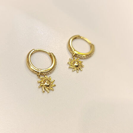 21mm Güneş Halka Küpe 14 Ayar Altın HD VİDEOLU