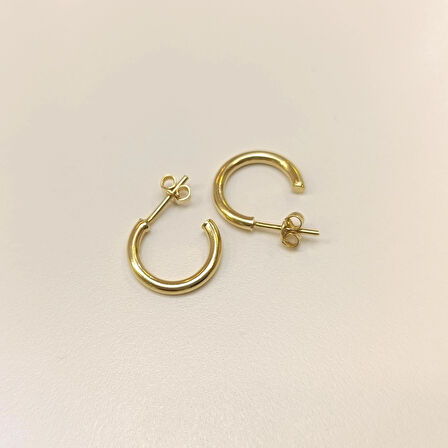 14.2mm Vidalı Klasik Halka Küpe 14 Ayar Altın HD VİDEOLU
