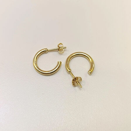 14.2mm Vidalı Klasik Halka Küpe 14 Ayar Altın HD VİDEOLU