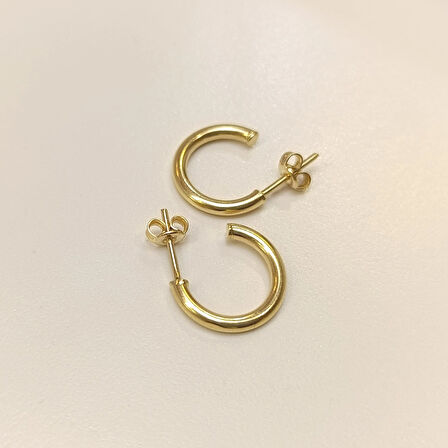 14.2mm Vidalı Klasik Halka Küpe 14 Ayar Altın HD VİDEOLU