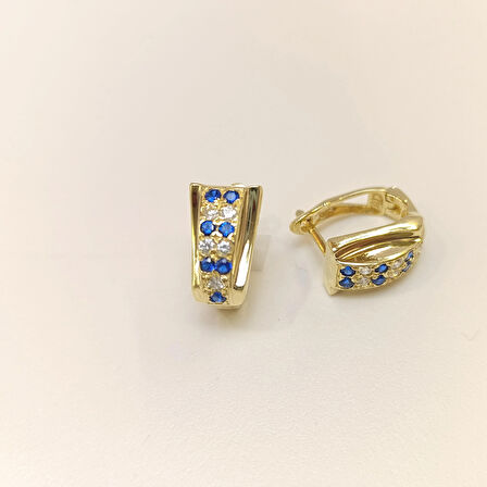 Mavi Taşlı Küpe 14 Ayar Altın HD VİDEOLU