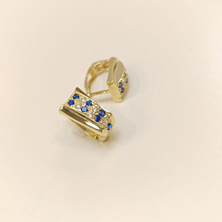 Mavi Taşlı Küpe 14 Ayar Altın HD VİDEOLU