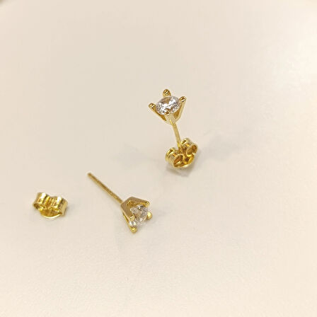 Tek Taş Küpe 14 Ayar Altın HD VİDEOLU