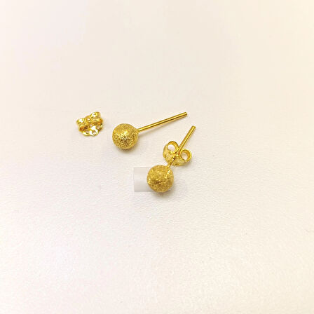 5mm Kumlu Top Küpe 14 Ayar Altın HD VİDEOLU