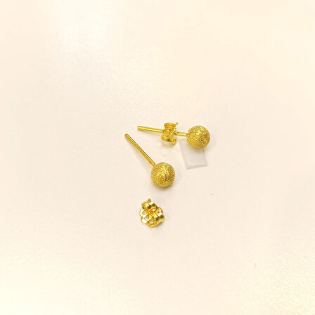 5mm Kumlu Top Küpe 14 Ayar Altın HD VİDEOLU