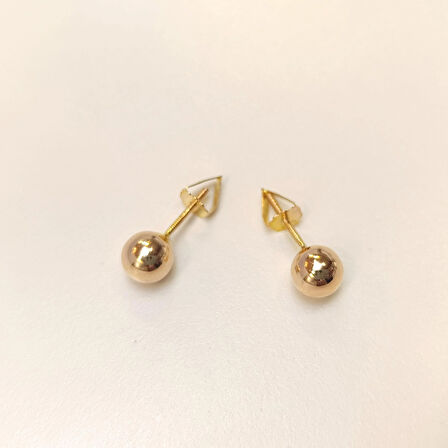 6mm Roze Klasik Top Küpe 14 Ayar Altın HD VİDEOLU