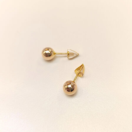 6mm Roze Klasik Top Küpe 14 Ayar Altın HD VİDEOLU