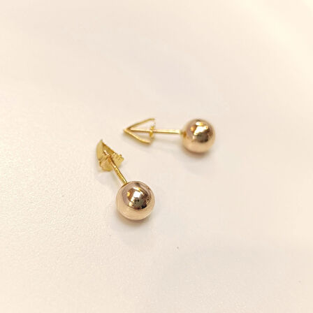 6mm Roze Klasik Top Küpe 14 Ayar Altın HD VİDEOLU