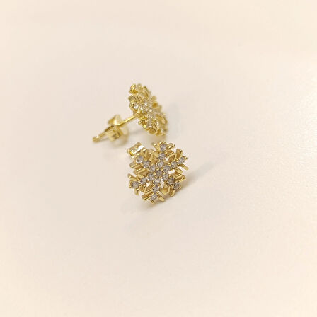 Kar Tanesi Vidalı Küpe 14 Ayar Altın HD VİDEOLU